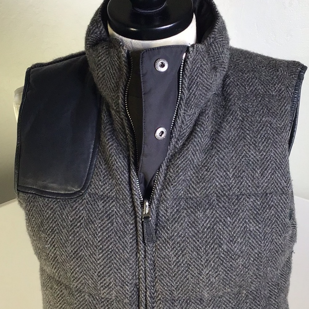 LRL Ralph Lauren herringbone reversible down filled wool leather puffer vest